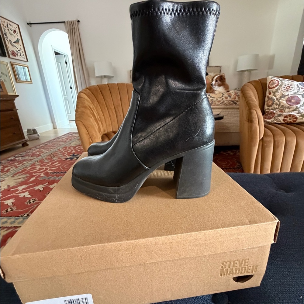Steve Madden Black Heeled Boots for Women